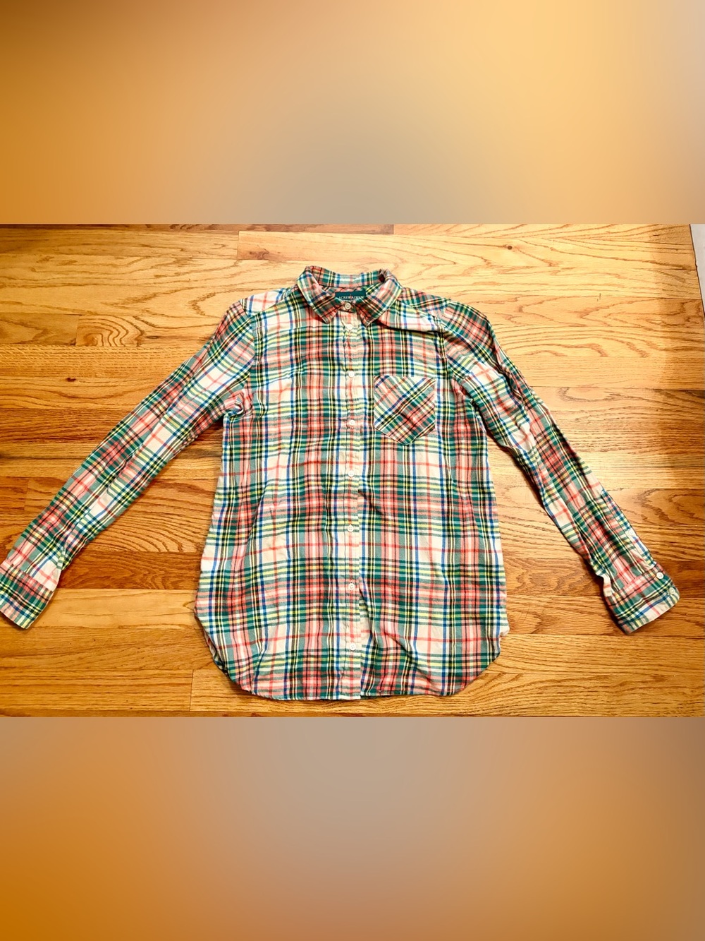 J. Crew Always Classic Plaid Button-Down Shirt in Green, Pink and Cream